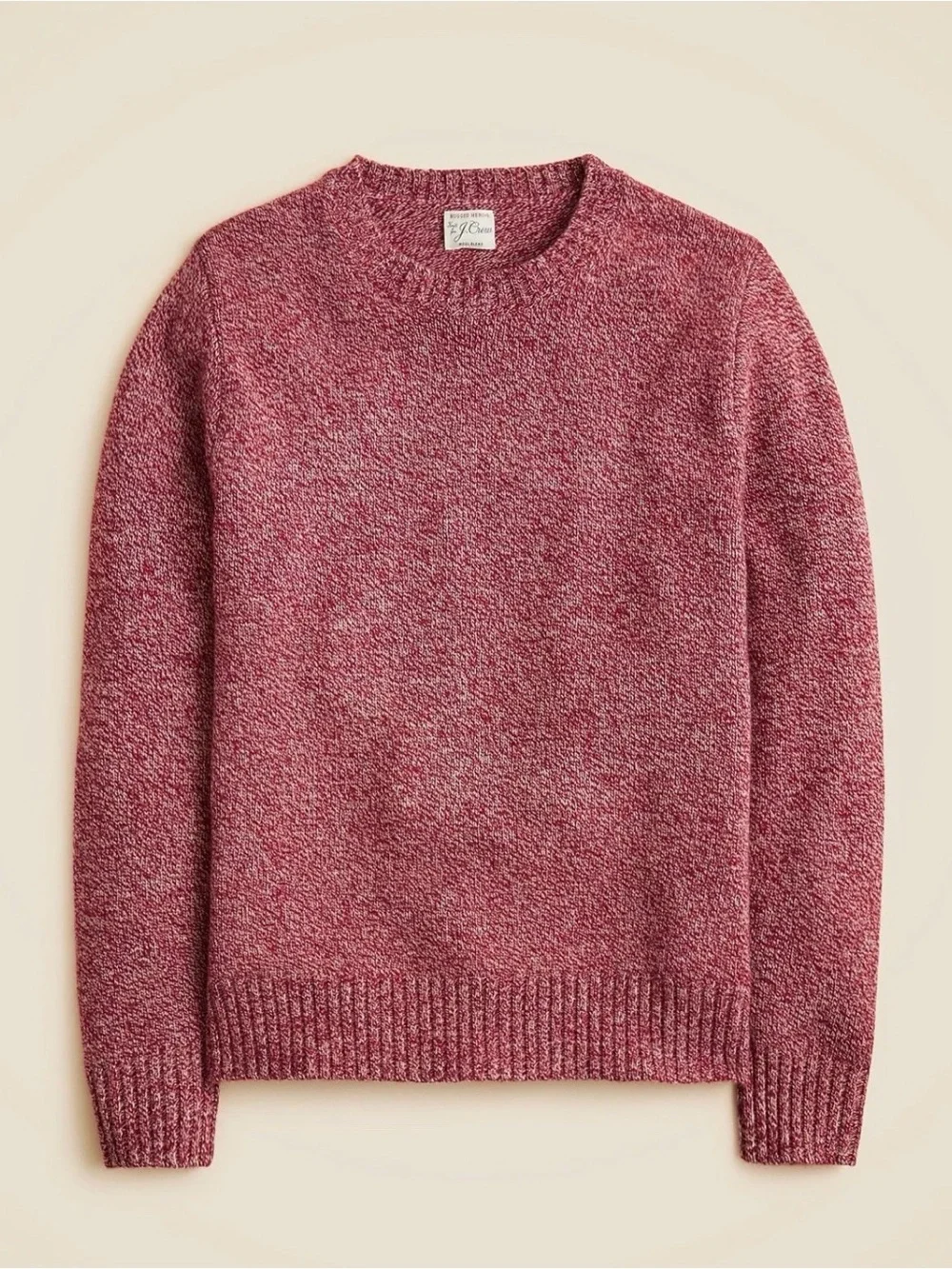 J.Crew Rugged Merino Wool Blend Sweater M Burgundy Pink Marled Crewneck Pullover